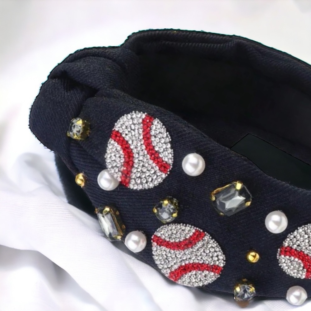 Sparkle & Swing: The Ultimate Baseball Rhinestone  Black Headband! NWOT - Picture 6 of 11